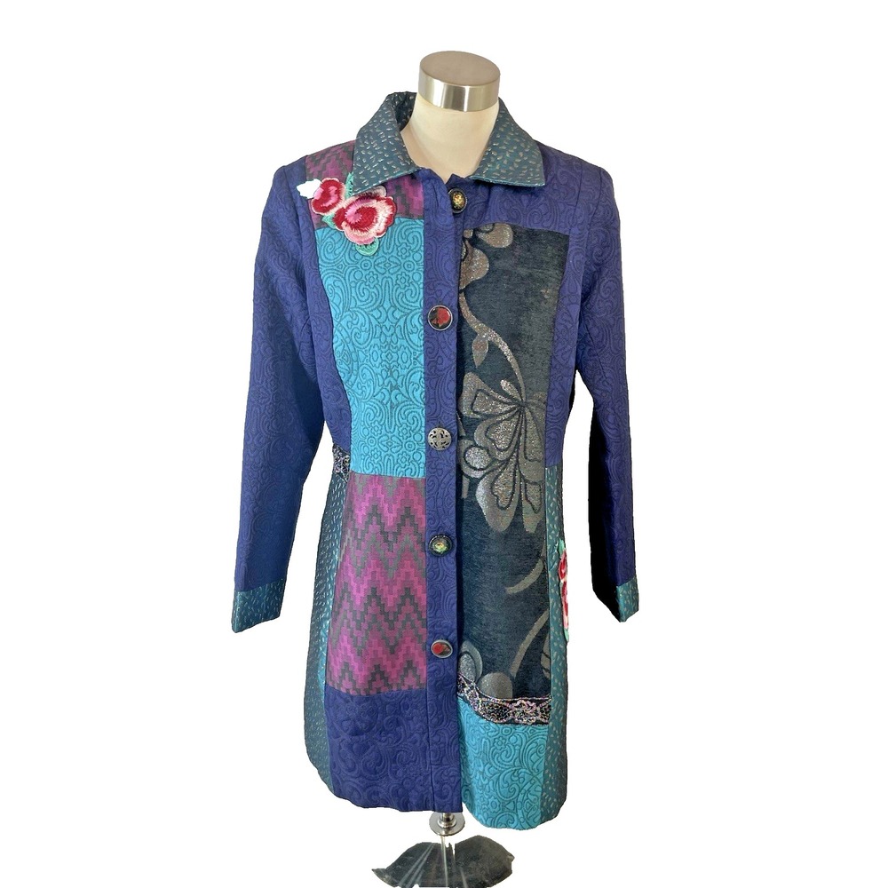 Indigo Patchwork Purple and Teal Long Jacket
